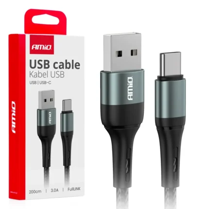 Καλώδιο Φόρτισης και Μεταφοράς Δεδομένων AMIO USB Type-A σε USB Type-C (100cm, 3A, Μαύρο)